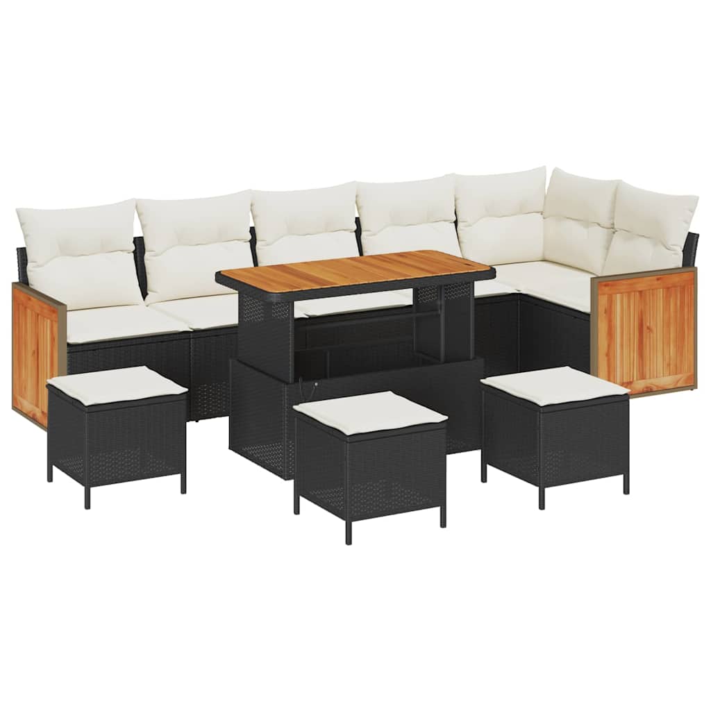 Garten-Sofa-Set 10 pcs Schwarz und Creme 110 x 55 x 71 cm